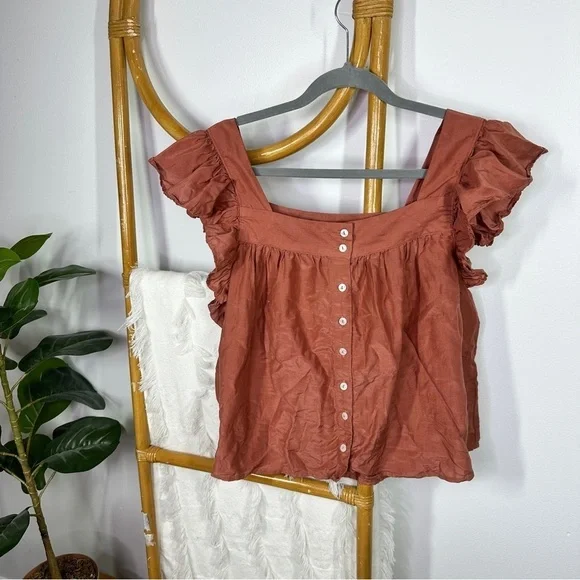 ABLE Pink Flutter Sleeve Blouse sz XXL - Picture 2 of 4